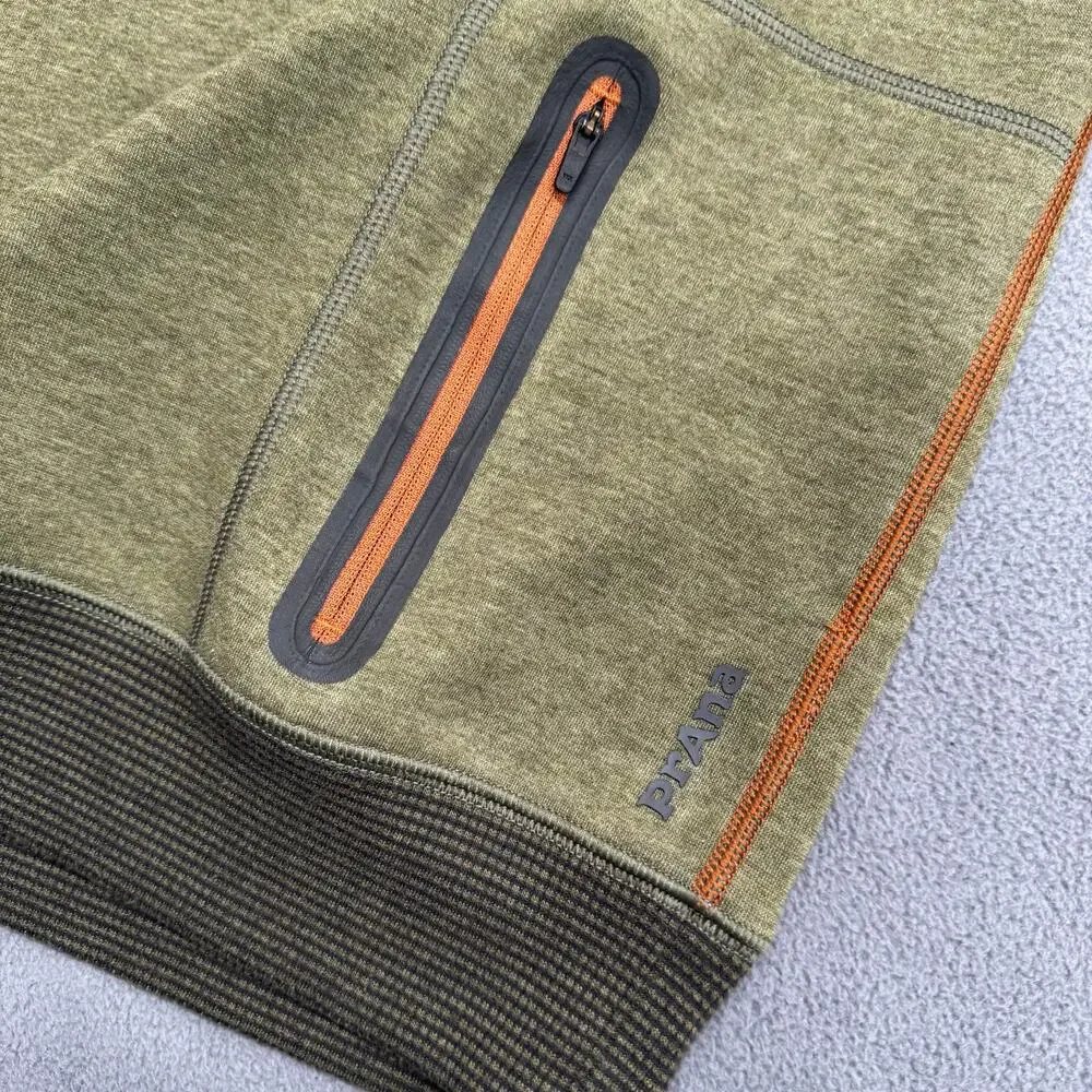 Prana Halgren Pullover Long Sleeve Crew Mens M Cargo Green Heather Zipper Pocket